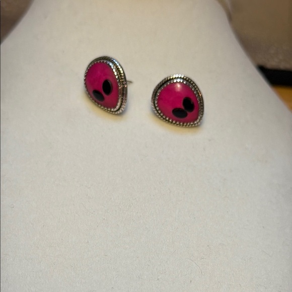 Pink and Sterling Silver Alien  Earrings - Picture 2 of 2